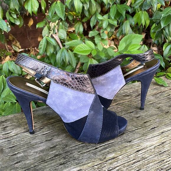 Cynthia Vincent Astrid Metallic Leather Suede Designer Platform Sandals Heels - Picture 6 of 15